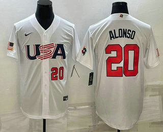 Mens USA Baseball #20 Pete Alonso Number 2023 White World Baseball Classic Stitched Jersey->2023 world baseball classic->MLB Jersey